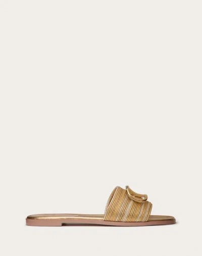 Valentino Garavani Vlogo Signature Metallic Leather Slide Sandal With Cornely Embroidery Woman Gold