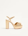 Valentino Garavani Vlogo Signature Metallic Platform Sandal With Cornely Embroidery 115mm Woman Gold In Gold