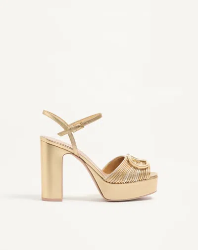 Valentino Garavani Vlogo Signature Metallic Platform Sandal With Cornely Embroidery 115mm Woman Gold