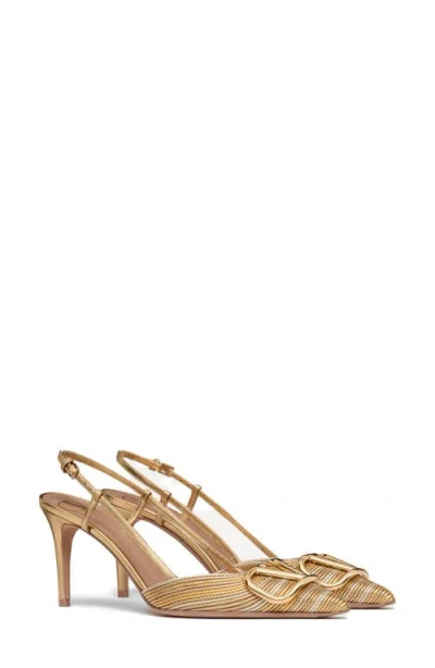 Valentino Garavani Vlogo Signature Slingback Pump In Woven Metallic Nappa And Crystals 80mm Woman An In Gold