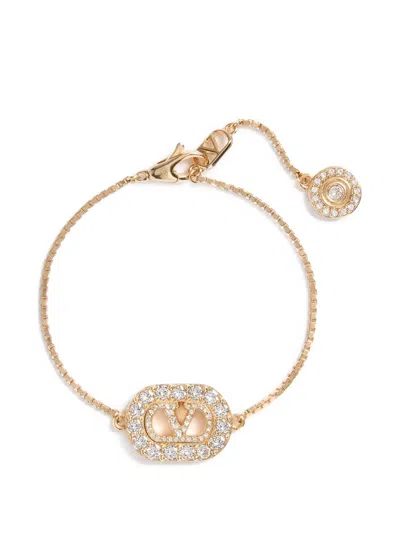 Valentino Garavani Vlogo Signature Mini Bracelet In Metal And Swarovski Crystals - Sizes S & M In Oro