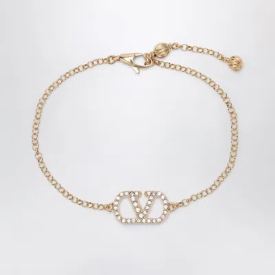Valentino Garavani Vlogo Signature Mini Crystal Bracelet In Gold-tone Metal