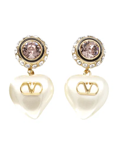Valentino Garavani Vlogo Signature Mini Gold-tone Enamel & Crystal Stud Earrings, 3 Cm In White