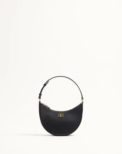 Valentino Garavani Vlogo Signature Mini Hobo Bag In Grainy Calfskin Woman Black Uni
