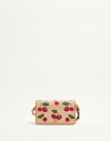Valentino Embroidered Raffia Mini Vlogo Signature Shoulder Bag In Natural/red