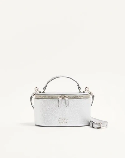 VALENTINO GARAVANI VALENTINO GARAVANI VLOGO SIGNATURE MINI VANITY BAG IN LAMINATED GRAINY CALFSKIN WOMAN SILVER UNI