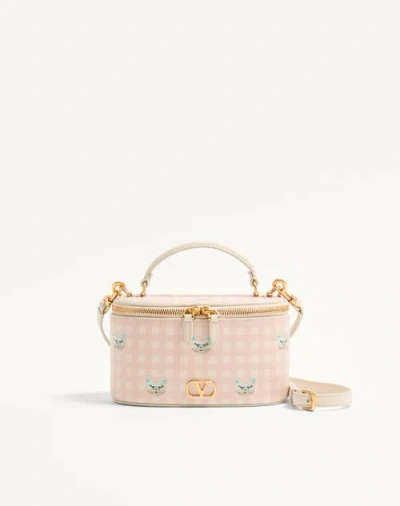 Valentino Garavani Vlogo Signature Mini Vanity Bag In Le Chat De La Maison Grainy Calfskin Woman Pin In Pink