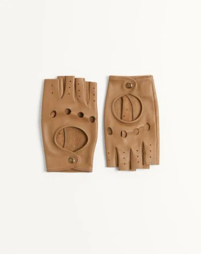 VALENTINO GARAVANI VALENTINO GARAVANI VLOGO SIGNATURE NAPPA FINGERLESS GLOVES WOMAN LIGHT CAMEL/GOLD 6.5
