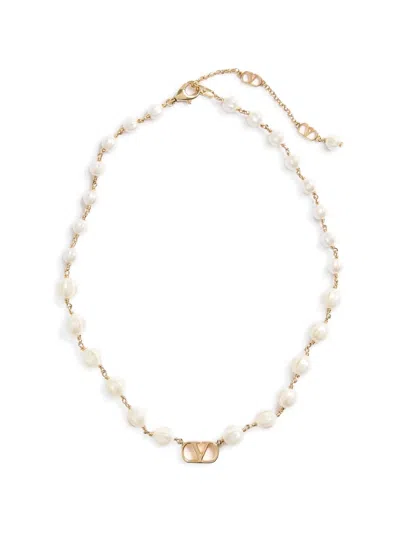 Valentino Garavani Vlogo Signature Necklace In Metal And Glass Beads In Burgundy