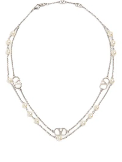 Valentino Garavani Vlogo Signature Necklace With Swarowski Pearls In Metallic