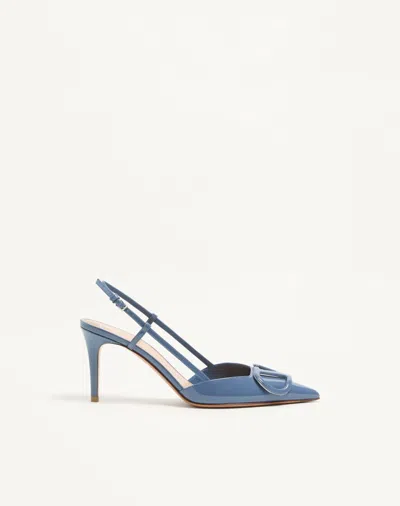Valentino Garavani Vlogo Signature Patent Leather Slingback Pump 80mm Woman Azure 41 In Blue