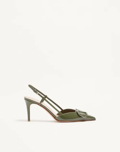 Valentino Garavani Vlogo Signature Patent Leather Slingback Pump 80mm Woman Military Green 41.5