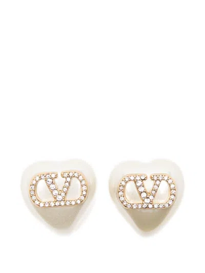 Valentino Garavani Signature Vlogo Mini Earrings With Pearl And Swarovski Accents In Neutral
