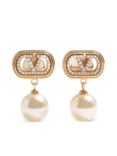 Valentino Garavani Vlogo Signature Pearl Stud Earrings With Pin Fastening In Oro