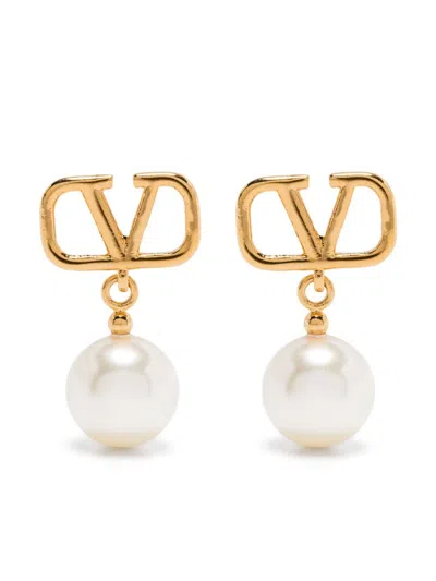 Valentino Garavani Vlogo Signature Pearls Earrings In Gold