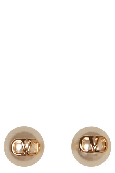 Valentino Garavani Vlogo Signature Pearls Earrings In Gold