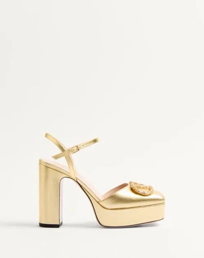 Valentino Garavani Vlogo Signature Platform Pump In Laminated Nappa 115mm Woman Antique Brass/crysta In Antique Brass/crystal