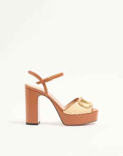 Valentino Garavani Vlogo Signature Platform Sandal In Raffia 115mm Woman Beige 42 In Brown