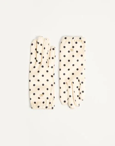 VALENTINO GARAVANI VALENTINO GARAVANI VLOGO SIGNATURE POLKA PRINT SILK GLOVES WOMAN BIRCH/BLACK 9