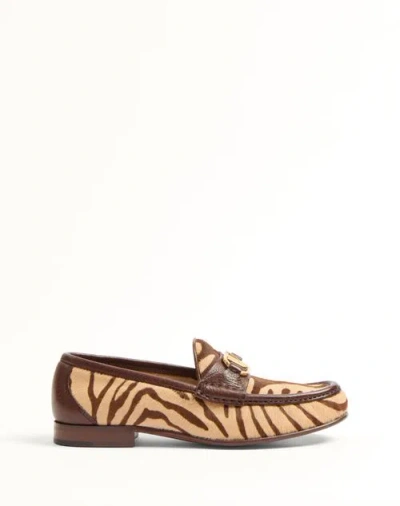 Valentino Garavani Vlogo Signature Pony-effect Calfskin Loafer 20mm Woman Beige/bark Brown 42 In Beige/brown