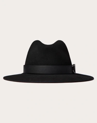 VALENTINO GARAVANI VALENTINO GARAVANI VLOGO SIGNATURE RABBIT FUR AND LEATHER FEDORA HAT WOMAN BLACK 57