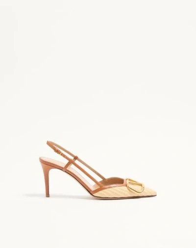 Valentino Garavani Vlogo Signature Raffia Slingback Pumps 80mm Woman Beige 40.5 In Sand