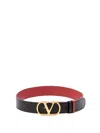 Valentino Adjustable Two-tone Reversible Belt With Gold-tone Buckle In Black