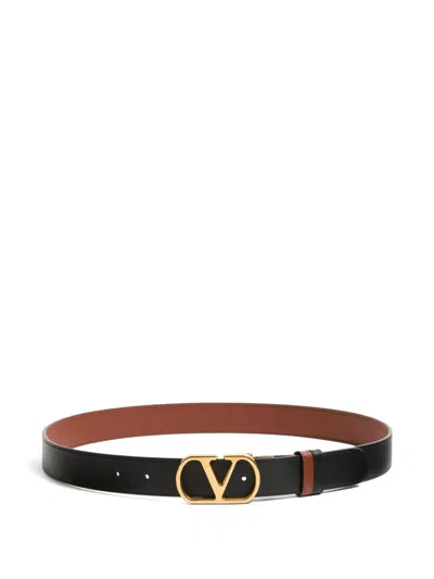 Valentino Garavani Vlogo Signature Reversible Belt In Glossy Calfskin 30 Mm In Black