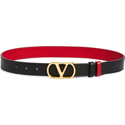 Valentino Garavani Vlogo Signature Reversible Leather Belt In Black