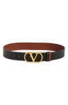 Valentino Garavani Vlogo Signature Reversible Shiny Calfskin Belt - 20mm / 1.2 In. Woman Black/deep In Black
