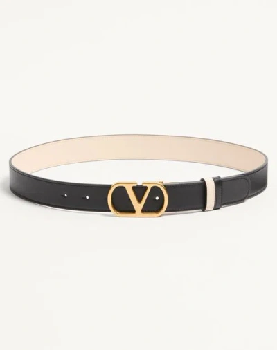 Valentino Garavani Vlogo Signature Reversible Shiny Calfskin Belt - 30mm / 1.2 In. Woman Black/butte