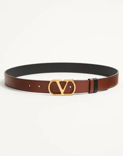 Valentino Garavani Vlogo Signature Reversible Shiny Calfskin Belt - 30mm / 1.2 In. Woman Black/deep  In Brown