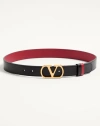 Valentino Vlogo Signature Reversible Shiny Calfskin Belt 30 Mm In Black