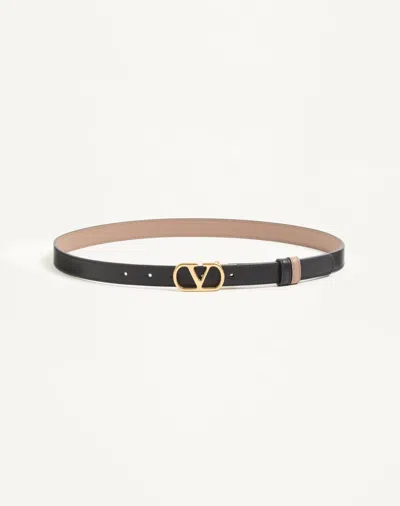 Valentino Garavani Vlogo Signature Reversible Shiny Calfskin Belt - 20mm / 1.2 In. Woman Black/beige