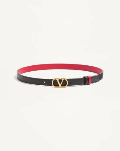 Valentino Garavani Vlogo Signature Reversible Shiny Calfskin Belt - 20mm / 1.2 In. Woman Black/pure