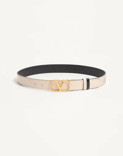 Valentino Garavani Vlogo Signature Reversible Shiny Calfskin Belt - 30mm / 1.2 In. Woman Black/butte In Black/butter