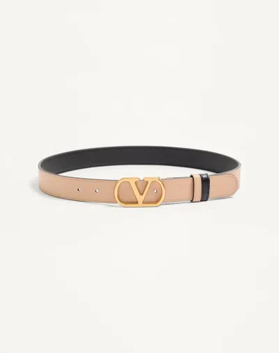 Valentino Garavani Vlogo Signature Reversible Shiny Calfskin Belt - 30mm / 1.2 In. Woman Black/pink