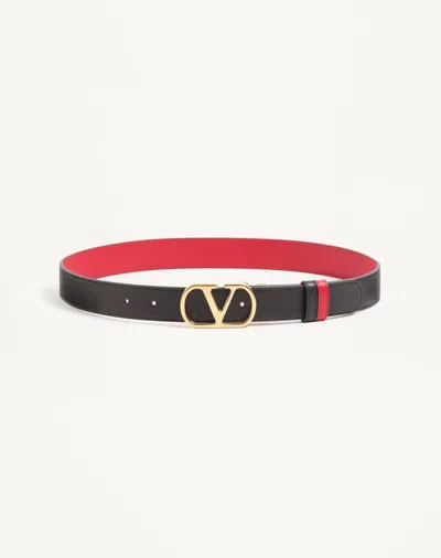 Valentino Garavani Vlogo Signature Reversible Shiny Calfskin Belt - 30mm / 1.2 In. Woman Black/pure  In Multi