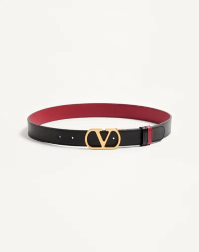 Valentino Garavani Vlogo Signature Reversible Shiny Calfskin Belt - 30mm / 1.2 In. Woman Black/red 0