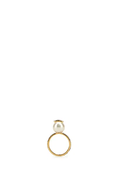 Valentino Garavani Vlogo Signature Ring With Pearl & Rhinestone Embellishment In Gold