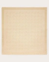 Valentino Garavani Vlogo Signature Shawl In Silk, Wool And Lurex Woman Beige/gold Uni In Beige/gold