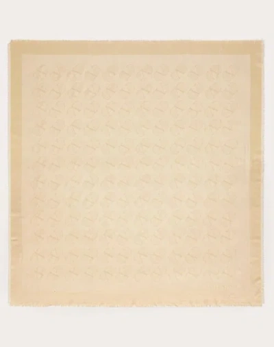 Valentino Garavani Vlogo Signature Shawl In Silk, Wool And Lurex Woman Beige/gold Uni