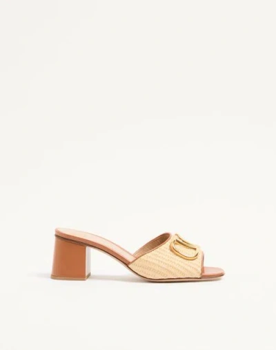 Valentino Garavani Vlogo Signature Slide Sandal In Raffia 60mm Woman Beige 42 In Neutral