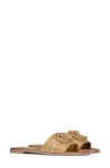 Valentino Garavani Vlogo Signature Metallic Leather Slide Sandal With Cornely Embroidery Woman Gold  In Star Gold Multicolor