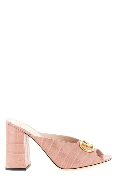 Valentino Garavani Vlogo Signature Slides Block Heel Open Toe In Pink