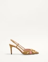 Valentino Garavani Vlogo Signature Slingback Pump In Crust Leather With Floral Embroidery 80mm Woman In Brown