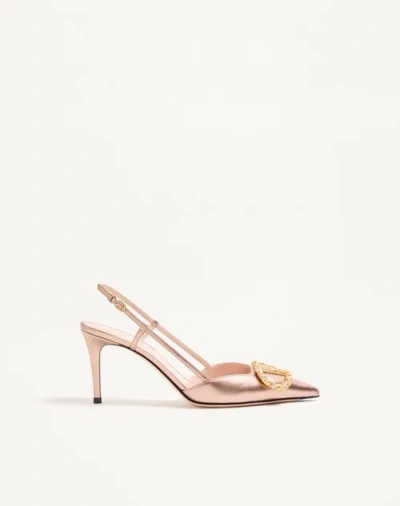 Valentino Garavani Vlogo Signature Slingback Pump In Laminated Nappa Leather 80mm Woman Rose Cannell In Pink