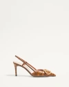Valentino Garavani Vlogo Signature Slingback Pumps In Tejus 80mm Woman Straw/smoked Topaz 41 In Straw/smoked Topaz