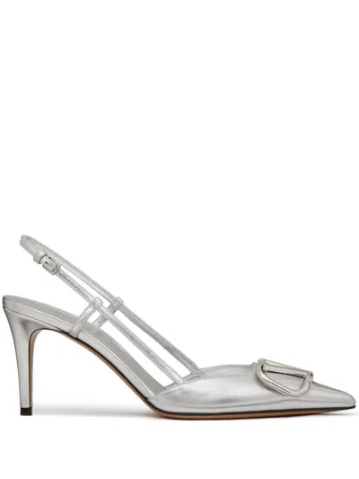 Valentino Garavani Valentino Vlogo Signature Pointed Toe Slingback Pumps In Gray