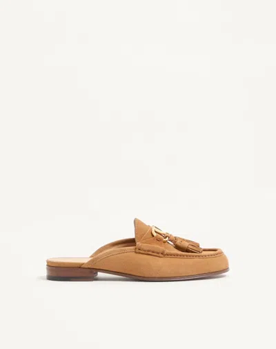 Valentino Garavani Vlogo Signature Slip-on Loafer In Split-grain Leather 20mm Woman Havana Beige 41 In Brown